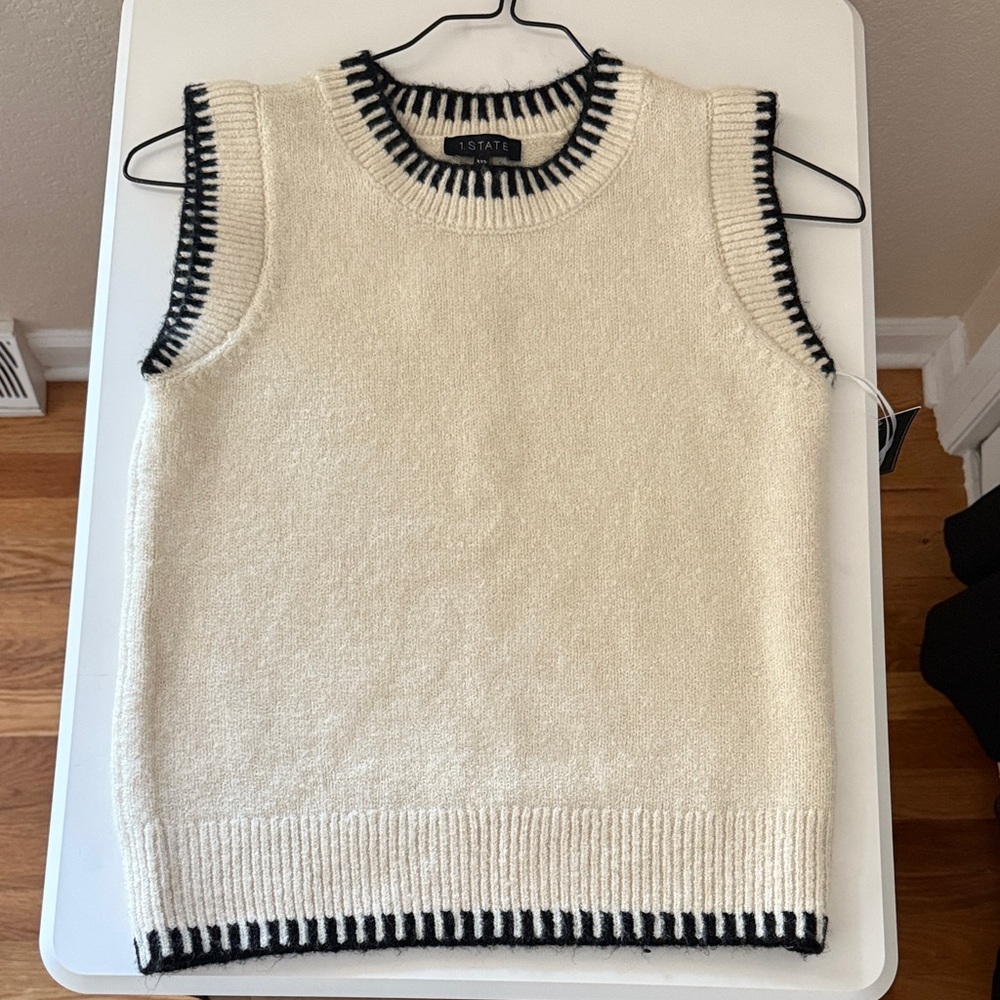1. State Cream and Black Knit Top